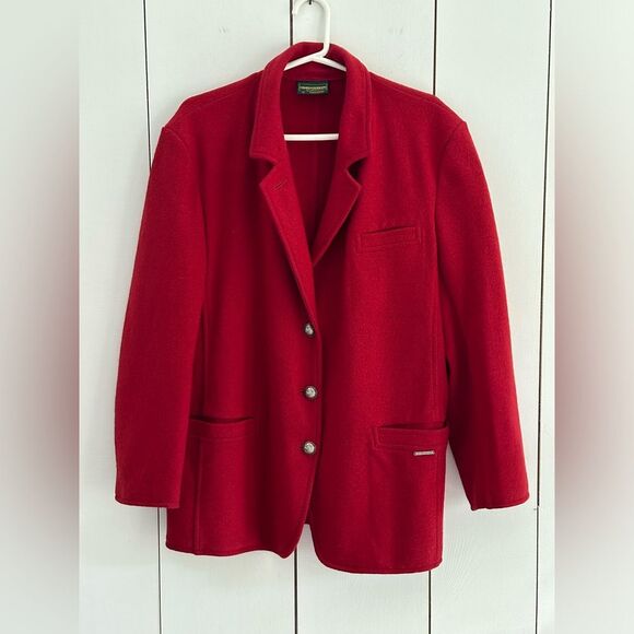 Geiger Boiled Wool Blazer Red Sz 40 Austria FLAW - Picture 1 of 13